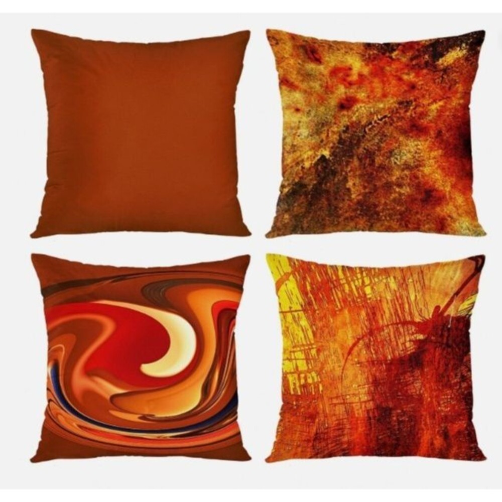 Set of 4 Burnt Orange Abstract Pillow Covers 18” Tan Red Boho Funky Grunge Throw